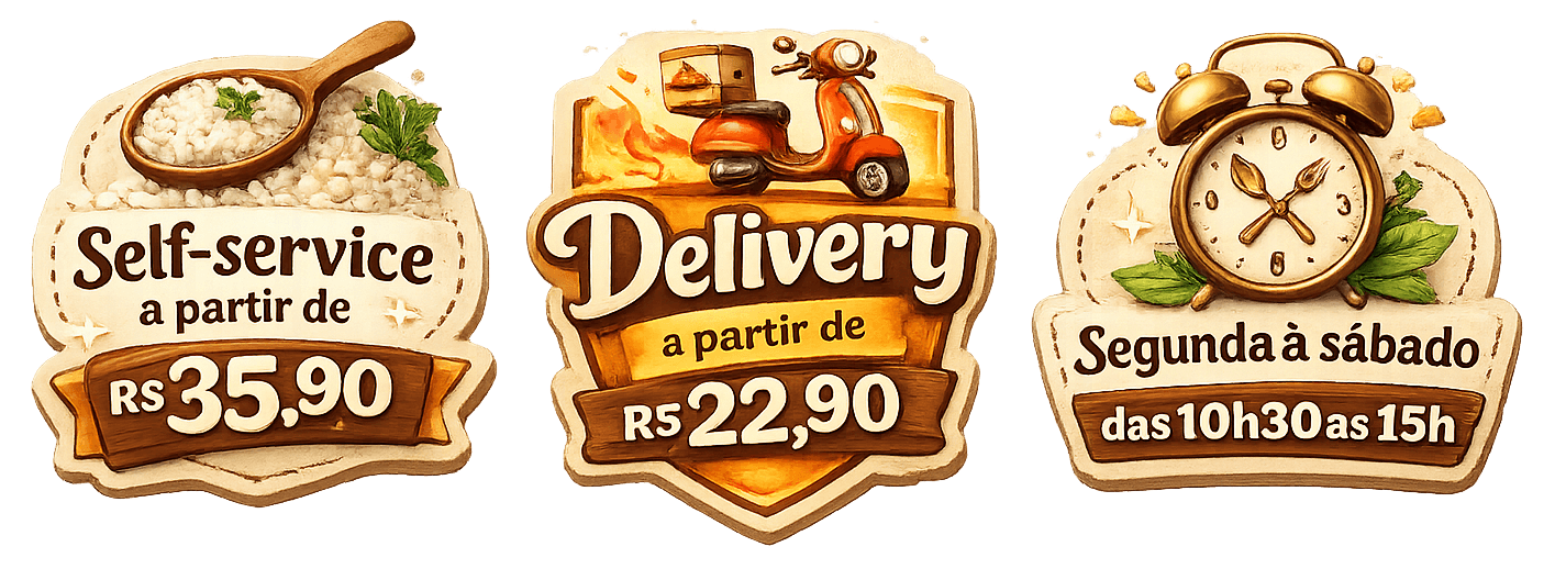 Self-service a partir de R$ 35,90, delivery a partir de R$ 22,90 e atendimento de segunda a sabado, das 10h30 as 15h